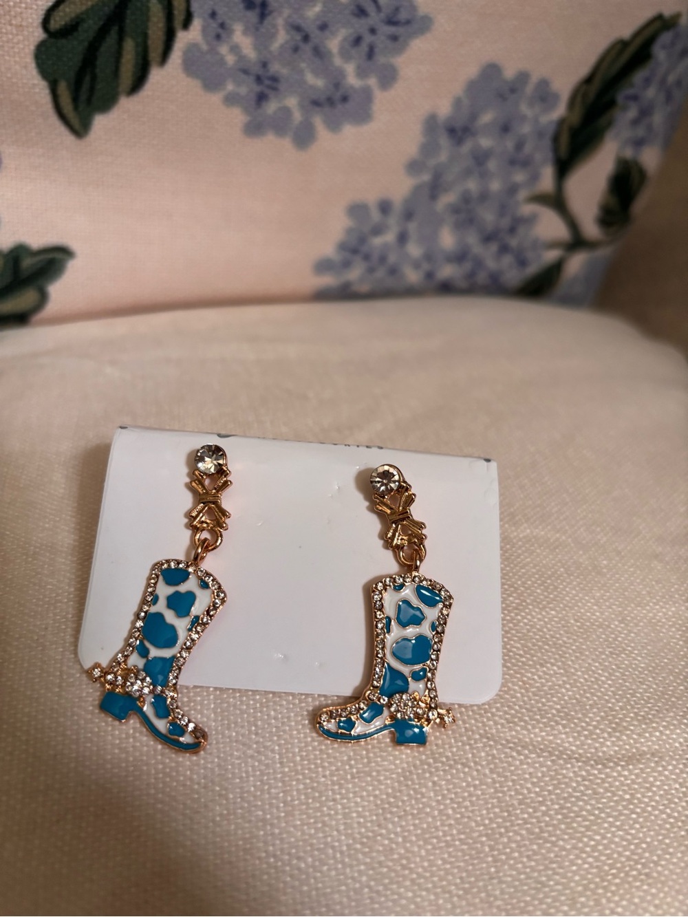 Teal Blue cowgirl boot earrings